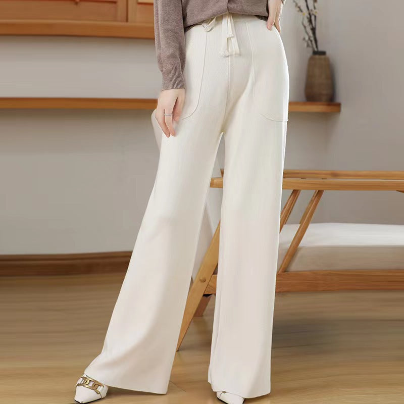 Knitted Straight-leg Wide-leg Pants Women's High Waist