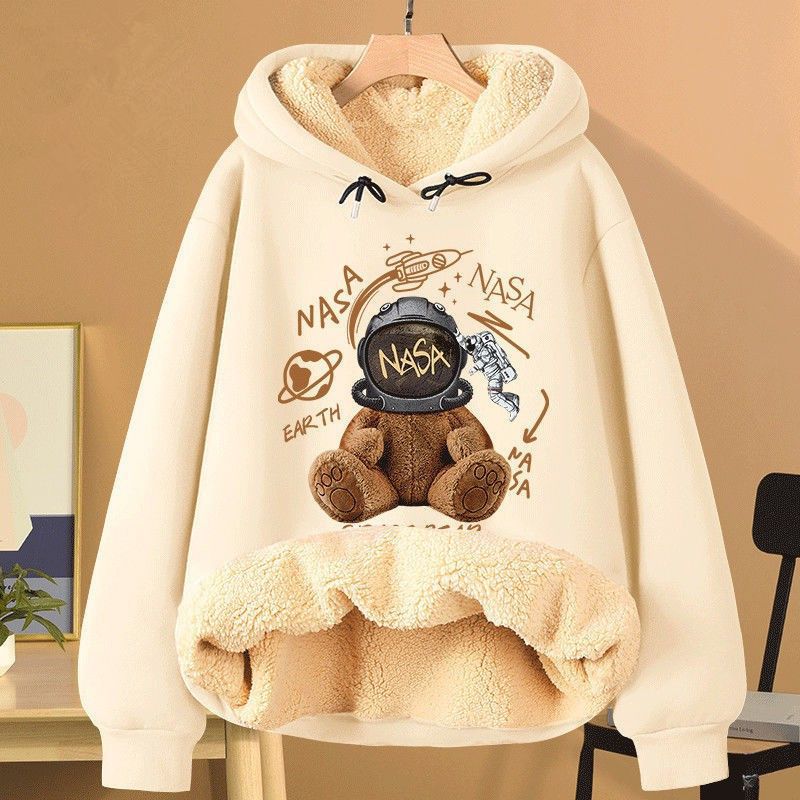 Extra Thick Lambswool Hooded Sweatshirt For Women Fleece