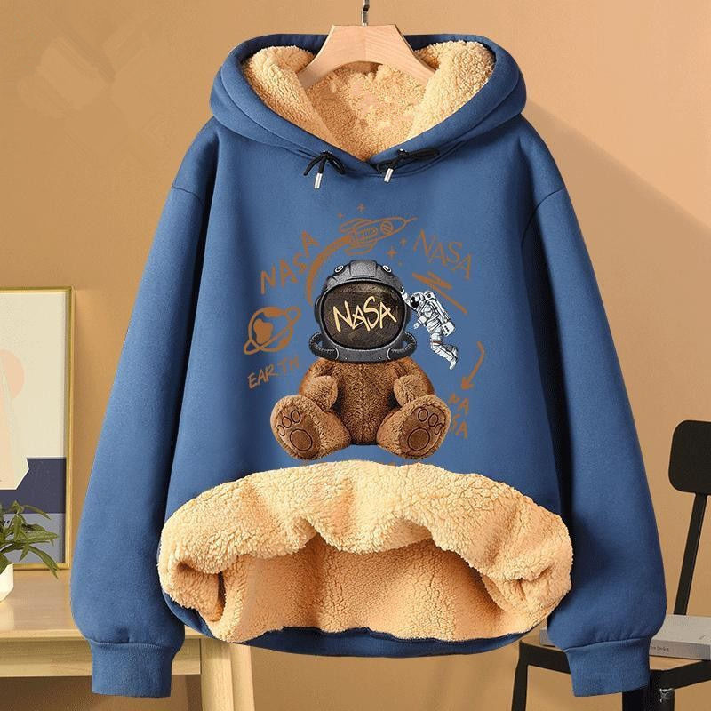 Extra Thick Lambswool Hooded Sweatshirt For Women Fleece