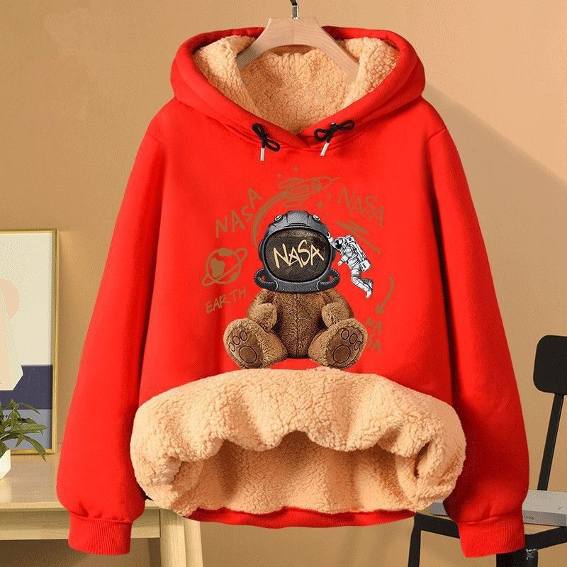 Extra Thick Lambswool Hooded Sweatshirt For Women Fleece