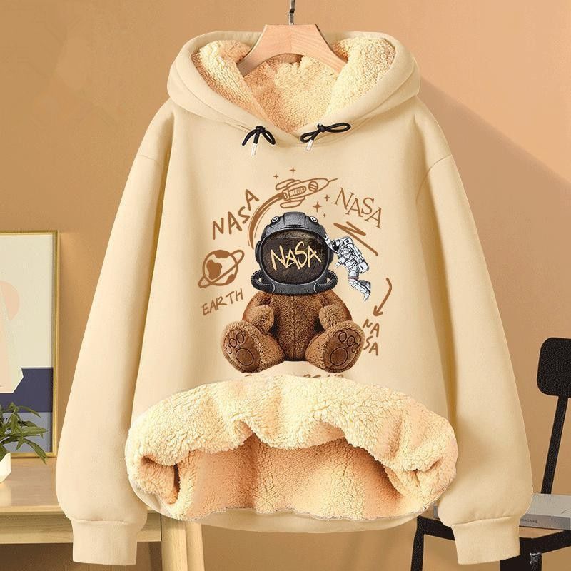 Extra Thick Lambswool Hooded Sweatshirt For Women Fleece