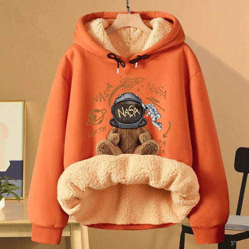 Extra Thick Lambswool Hooded Sweatshirt For Women Fleece