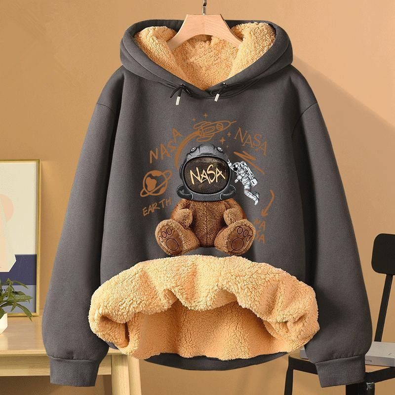 Extra Thick Lambswool Hooded Sweatshirt For Women Fleece