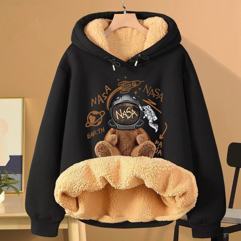 Extra Thick Lambswool Hooded Sweatshirt For Women Fleece